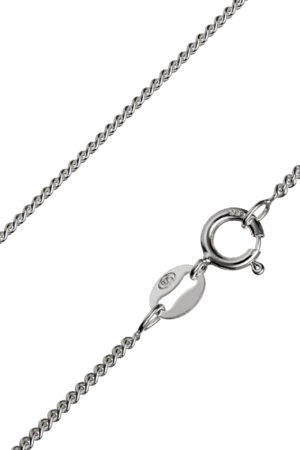1.5mm sterling silver curb chain necklace on white background.